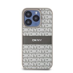   DKNY PU Leather Repeat Pattern Tonal Stripe iPhone 14 Pro hátlap tok, bézs