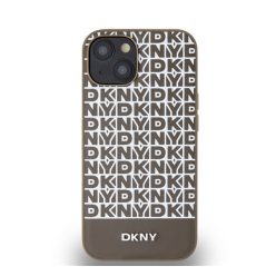   DKNY PU Leather Repeat Pattern Bottom Stripe Apple iPhone 15 Magsafe kompatibilis hátlap tok, barna