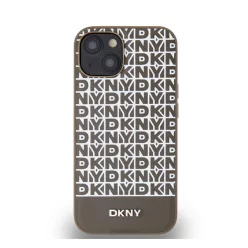   DKNY PU Leather Repeat Pattern Bottom Stripe Apple iPhone 15 Magsafe kompatibilis hátlap tok, barna