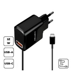   HS-H47 Hálózati töltő USB-A+ USB-C csatlakozás, 2.4A, fekete