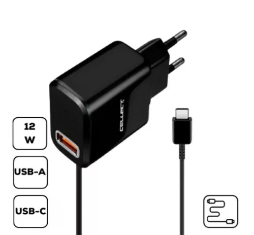 HS-H47 Hálózati töltő USB-A+ USB-C csatlakozás, 2.4A, fekete