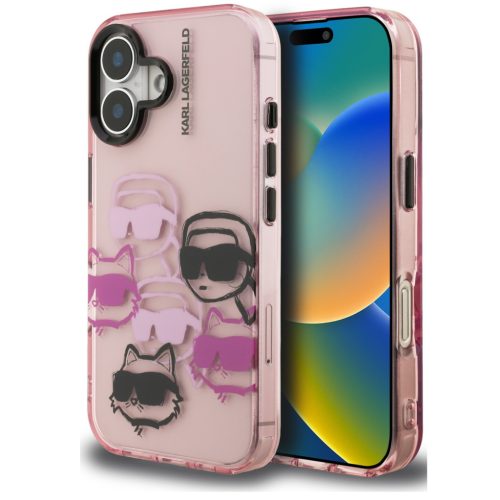 Karl Lagerfeld IML Multi K&CH Heads iPhone 16 hátlap tok, rózsaszín