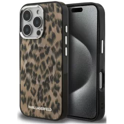   Karl Lagerfeld IML Leopard iPhone 16 Pro Max MagSafe kompatibilis leopárd mintás hátlap tok, barna