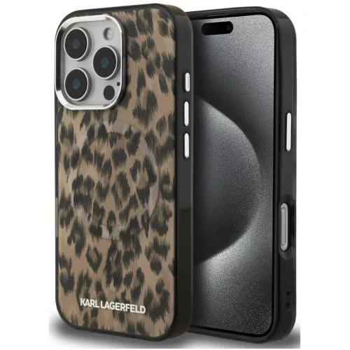 Karl Lagerfeld IML Leopard iPhone 16 Pro Max MagSafe kompatibilis leopárd mintás hátlap tok, barna