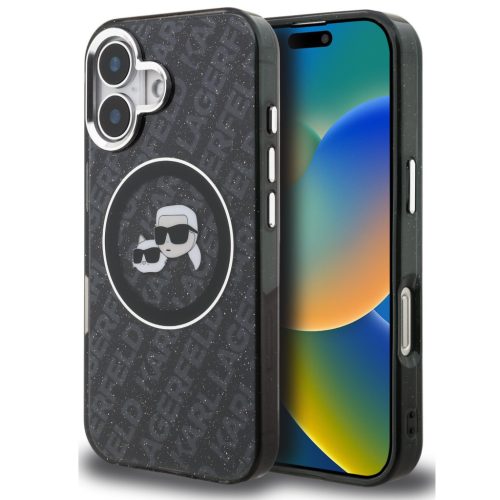 Karl Lagerfeld IML K&CH Heads Repeated Logo iPhone 16 MagSafe kompatibilis hátlap tok, fekete