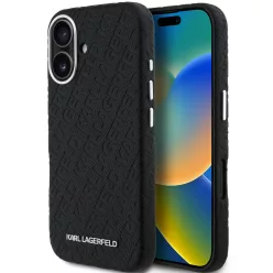   Karl Lagerfeld Grained PU Repeated Logo iPhone 16 MagSafe kompatibilis hátlap tok, fekete