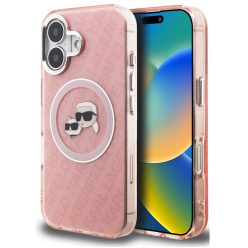   Karl Lagerfeld IML K&CH Heads Repeated Logo iPhone 16 MagSafe kompatibilis hátlap tok, rózsaszín