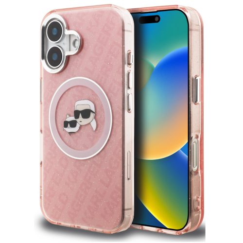 Karl Lagerfeld IML K&CH Heads Repeated Logo iPhone 16 MagSafe kompatibilis hátlap tok, rózsaszín