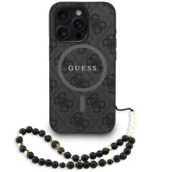   Guess PU Leather 4G Colored Ring Strap Apple iPhone 16 Pro MagSafe tok fekete színű karpánttal, fekete