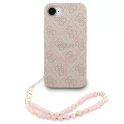   Guess PU Leather 4G Colored Ring Strap Apple iPhone 17e / iPhone 16e MagSafe tok korall színű karpánttal, rózsaszín-arany
