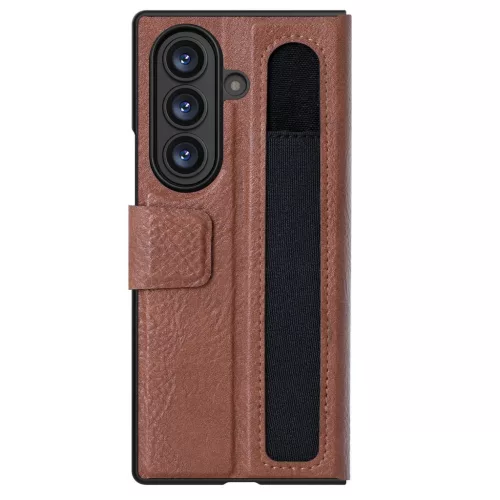 Nillkin Aoge Samsung Galaxy Z Fold 7 bőr mágneses oldalra nyíló tok, S Pen tartóval, barna