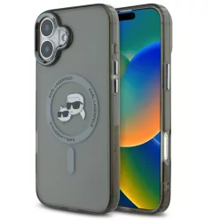   Karl Lagerfeld IML K&CH Heads Metal Frame iPhone 16 MagSafe tok kameravédő peremmel, fekete