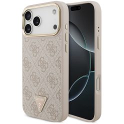  Guess PU Leather 4G Triangle Logo Gold Frame Apple iPhone 17 Pro Max MagSafe hátlap tok, rózsaszín