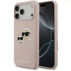   Karl Lagerfeld Silicone Double Heads Print Apple iPhone 17 Pro MagSafe kompatibilis hátlap tok, rózsaszín
