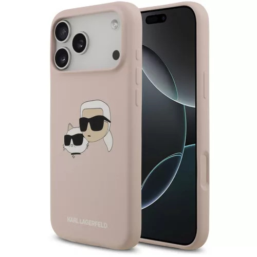 Karl Lagerfeld Silicone Double Heads Print Apple iPhone 17 Pro MagSafe kompatibilis hátlap tok, rózsaszín