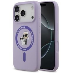   Karl Lagerfeld Liquid Silicone Karl and Choupette MagSafe iPhone 17 Pro Max hátlap tok, lila