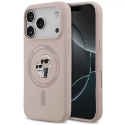   Karl Lagerfeld Liquid Silicone Karl and Choupette MagSafe iPhone 17 Pro hátlap tok, rózsaszín