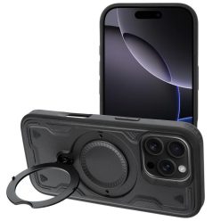   Frost Armor Apple iPhone 17 Pro starabíró tok kitámasztóható gyűrűvel, fekete