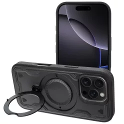   Frost Armor Apple iPhone 17 Pro starabíró tok kitámasztóható gyűrűvel, fekete