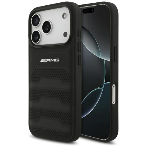 AMG Leather Debossed Lines Logo Apple iPhone 17 Pro hátlap tok, fekete