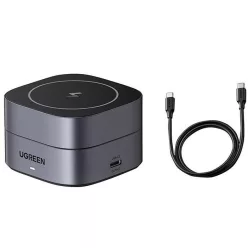   Ugreen W256 2in1 USB-C-USB-C Qi induktív iPhone/AirPods töltő USB-C kábellel, 20W, 1m, fekete