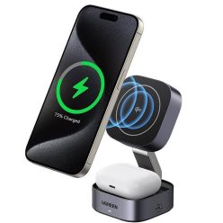   Ugreen W702 2in1 vezeték nélküli iPhone/AirPods töltő, 15W, szürke