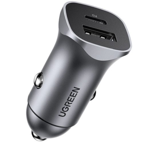 Ugreen CD130 USB-C-USB-A autós töltő, 3A, 24W, szürke