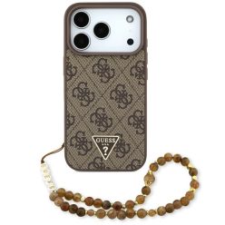   Guess 4G Strap Triangle Logo Apple iPhone 17 Pro MagSafe hátlap tok karpánttal, barna-arany