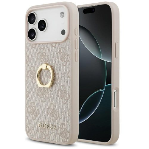 Guess 4G Ring Stand Apple iPhone 17 Pro Max tok, gyűrű alakú tartóval, rózsaszín