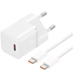   Baseus GaN5 Mini USB-C hálózati gyorstöltő adapter 20W, + USB-C-USB-C fonott kábel, 100W, fehér