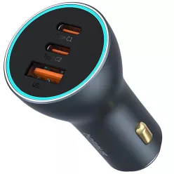   Baseus Golden Contactor Pro GaN 2xUSB-C-USB-A autós töltő, 65W, szürke