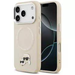   Karl Lagerfeld Karl & Choupette Pins Apple iPhone 17 Pro MagSafe kompatibilis hátlap tok, bézs