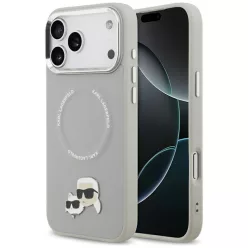   Karl Lagerfeld Karl & Choupette Pins Apple iPhone 17 Pro MagSafe kompatibilis hátlap tok, szürke