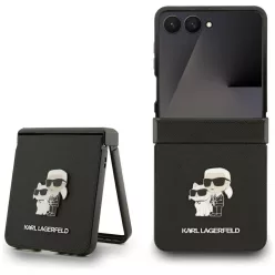   Karl Lagerfeld Saffiano Karl&Choupette Pin Samsung Galaxy Z Flip 7 hátlap tok, fekete