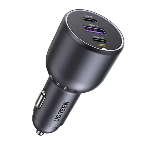 Ugreen CD130 2x USB-C + USB-A autós töltő, 130W, PD, fekete