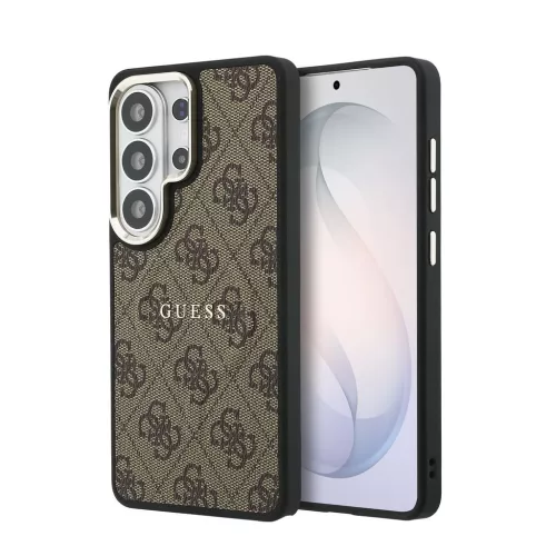 Guess PU Leather 4G Gold Frame Samsung Galaxy S26 Ultra mágneses tok, barna