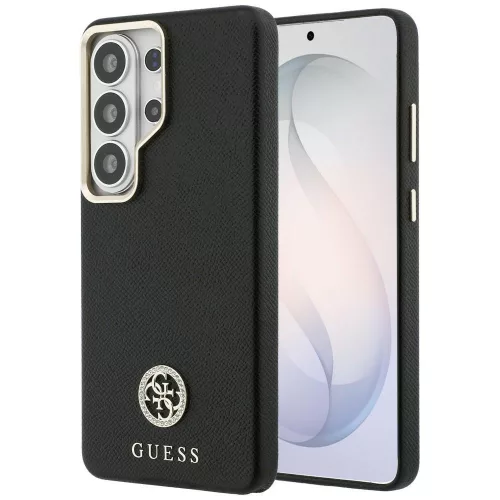 Guess Rhinestone Round Logo Samsung Galaxy S26 Ultra mágneses tok, MagSafe, fekete