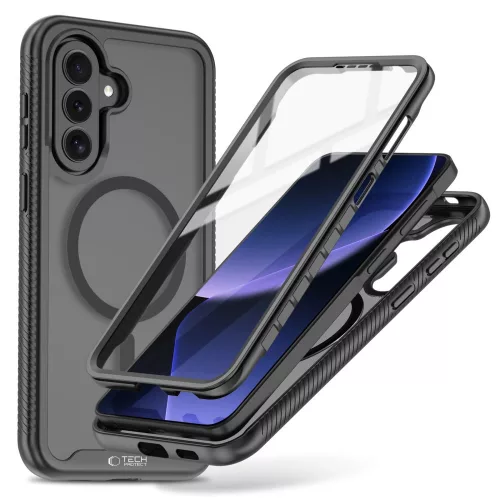Tech-Protect Defense Samsung Galaxy A57 hátlap tok kijelző védelemmel, ütésálló, MagSafe, áttetsző-fekete