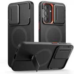   Tech-Protect Kevlar Aura Samsung Galaxy A57 MagSafe tok kameravédelemmel, kitámasztóval, fekete-narancs
