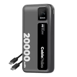   OBAL:ME CablePulse powerbank / külső akkumulátor beépített kábellel, digitális kijelzővel, 20000mAh, 22,5W, fekete