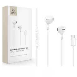   Tech-Protect UltraBoost G4 USB-C vezetékes fülhallgató hangerőszabályzóval, mikrofonnal, fehér