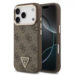   Guess PU Leather 4G Strass Triangle Logo Gold Frame Apple iPhone 18 Pro Max / 17 Pro Max tok, MagSafe, barna
