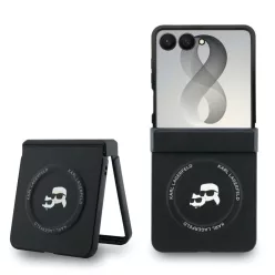   Karl Lagerfeld PU Karl and Choupette Heads Samsung Galaxy Z Flip 8 hátlap tok, MagSafe, fekete