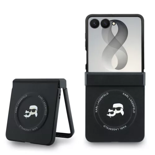 Karl Lagerfeld PU Karl and Choupette Heads Samsung Galaxy Z Flip 8 hátlap tok, MagSafe, fekete