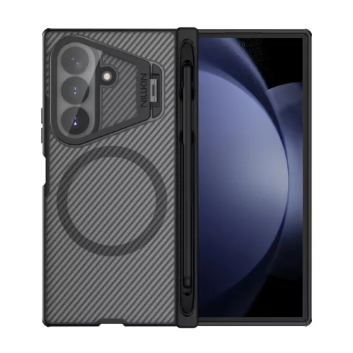 Nillkin CamShield Prop Magnetic Samsung Galaxy Z Fold 8 Ultra mágneses műanyag hátlap tok + S Pen,átlátszó-fekete (átlátszó lencsevédővel)