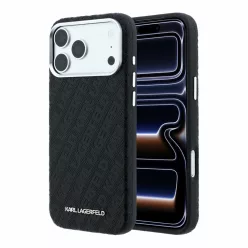  Karl Lagerfeld PU Grained Allover Semi Wrap Apple iPhone 18 Pro Max / 17 Pro Max tok, MagSafe, fekete-ezüst