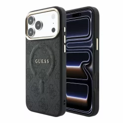   Guess PU Leather 4G Gold Frame Embossed Apple iPhone 18 Pro / iPhone 17 Pro hátlap tok, MagSafe, fekete-arany