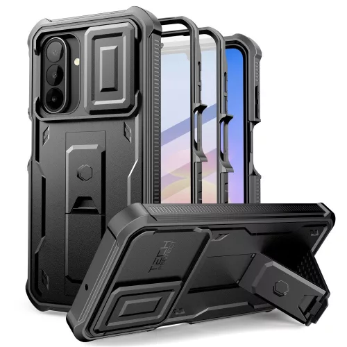 Tech-Protect Kevlar Cam+ Samsung A17 / Galaxy A18 tok kameravédelemmel, kitámasztóval, megerősített sarokkal, fekete
