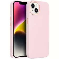   Apple iPhone 17, Szilikon tok, közepesen ütésálló, fémhatású kamera keret, Frame Case, rózsaszín