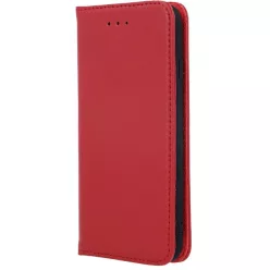   Apple iPhone 17, Oldalra nyíló tok, valódi bőrtok, stand, Smart Pro, piros